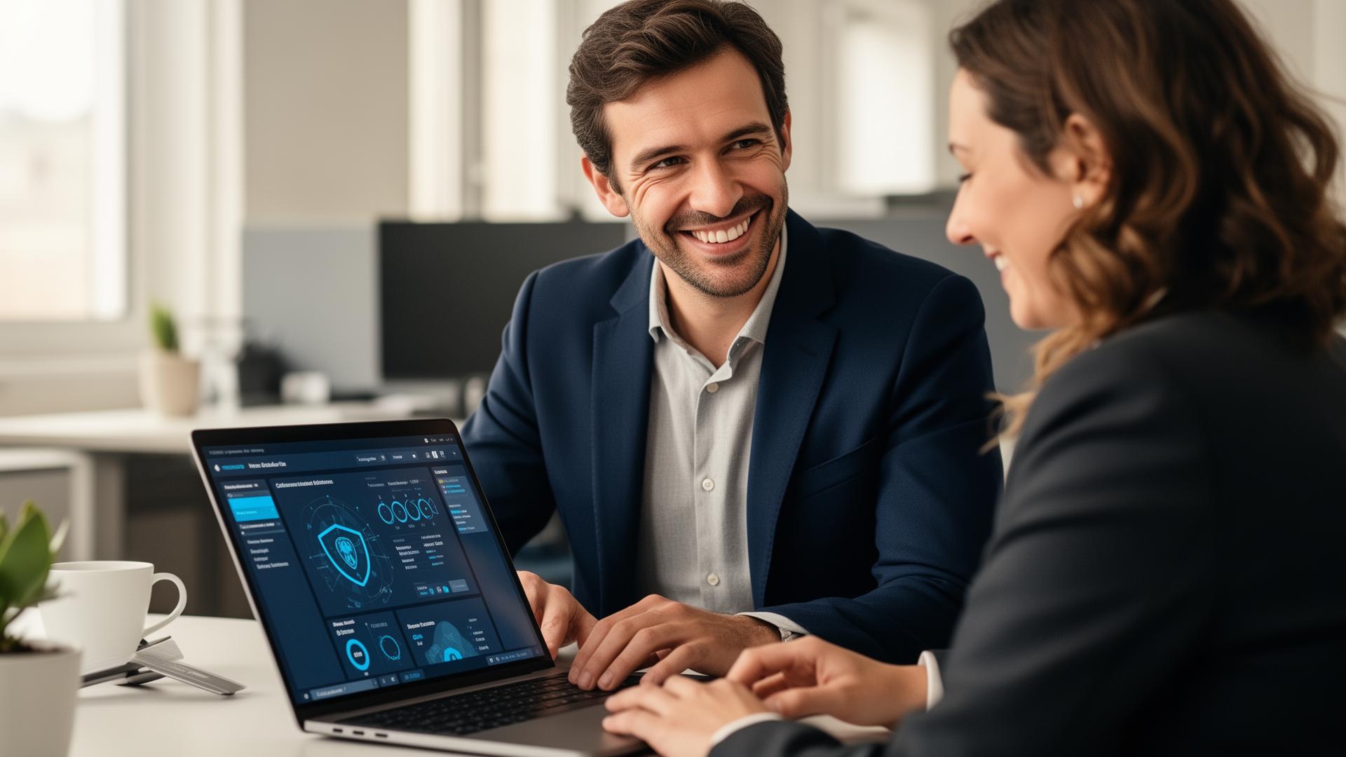 Consultant Absolute Micro restituant un audit cybersécurité à un dirigeant de PME.